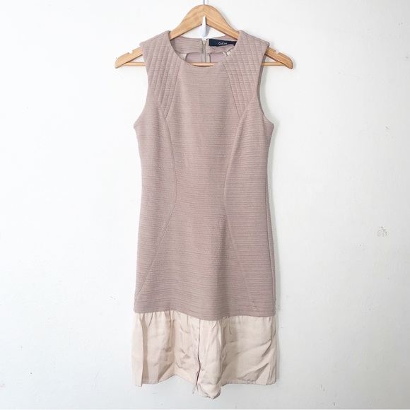 Cut25 by Yigal Azrouel Dresses & Skirts - Cut 25 Yigal Azrouel Beige Sheath Dress Sz 4 Colorblock Ruffle Hem